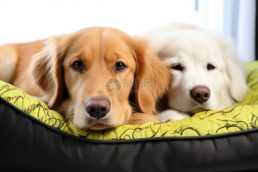两只小狗趴着休息图片
