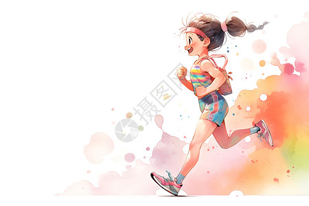 正在奔跑的女孩绘画背景图片