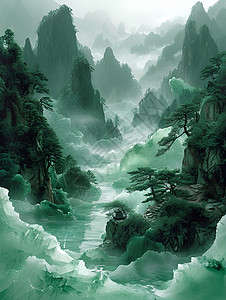 山水画中的河流背景图片