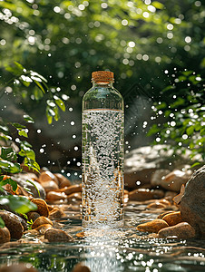 清流中的一瓶水背景图片
