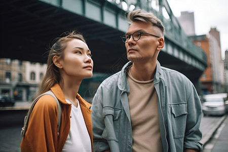 街道上的男女背景图片