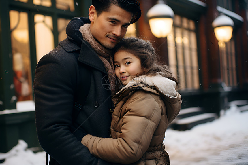 冬日雪景的情侣图片