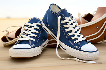 蓝色帆布鞋背景图片