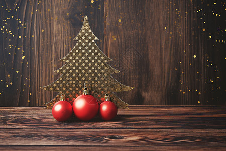 圣诞树与红色饰物背景图片