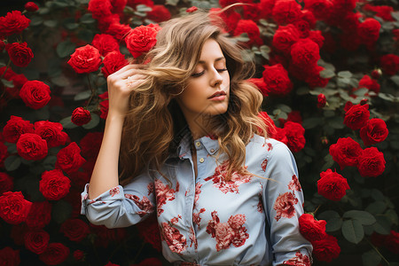 红玫瑰中的女子背景图片