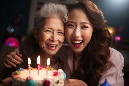 母亲节蛋糕标语母女一起庆祝生日背景