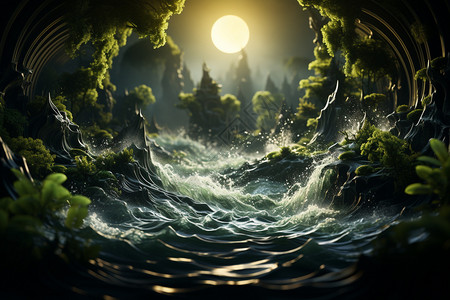 月亮下的河流背景图片