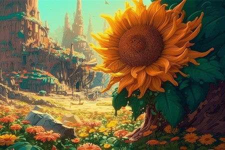山谷中的向日葵背景图片