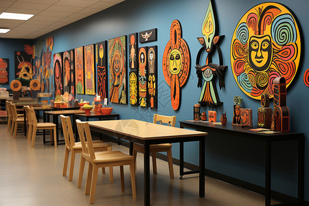 学生艺术作品装点的艺术教室背景图片
