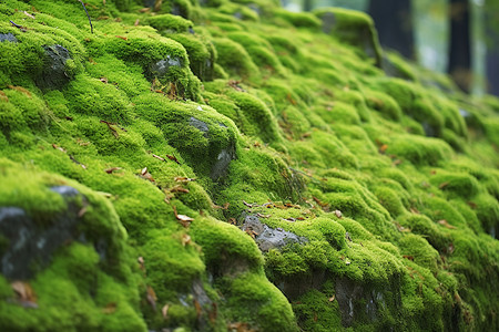 森林里长着苔藓的岩石背景图片