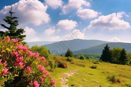 绚丽山野蓝天的美丽景观背景图片