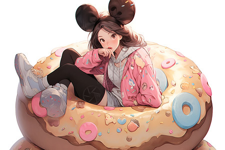 少女与甜甜圈背景图片
