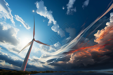 蓝天下的风力发电机背景图片