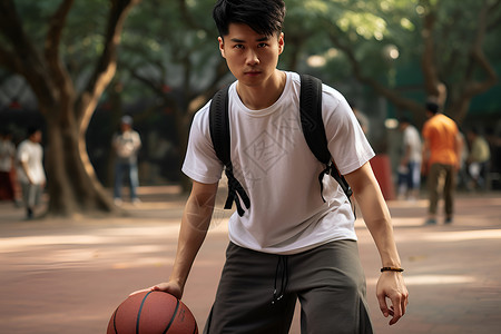 男子在球场上打篮球背景图片