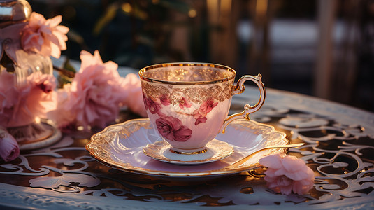 茶杯与茶碟套背景图片