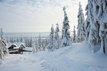 白雪皑皑的丛林景观背景图片