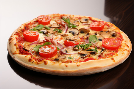 新鲜烘焙的番茄芝士披萨背景图片
