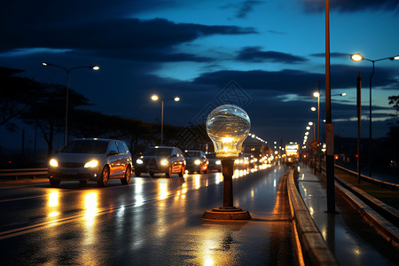 夜晚繁忙的城市道路背景图片