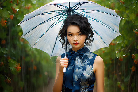 定制雨伞蔷薇雨中的女子背景