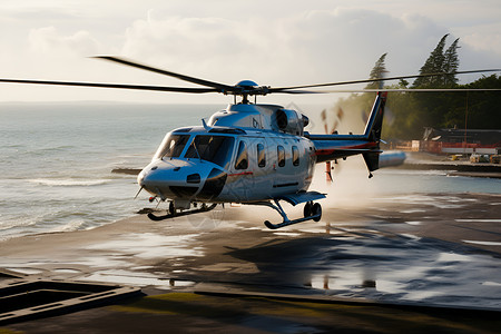 海滩上飞行的直升机高清图片