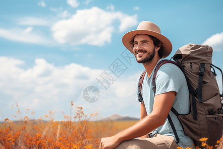 背着竹楼男人一位男子背着背包背景