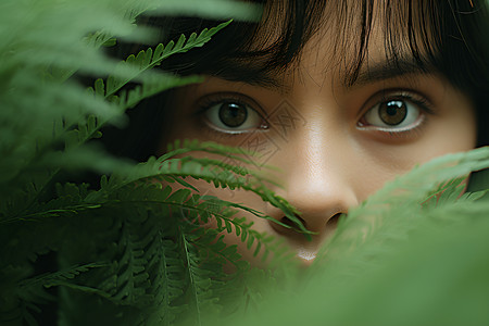 植物和少女背景图片
