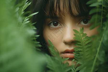 背后说坏话蕨叶背后的女子背景