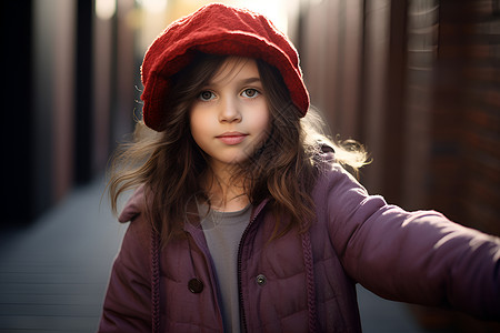 小女孩带着红色帽子背景图片