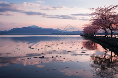 美丽的富士山与湖泊背景图片