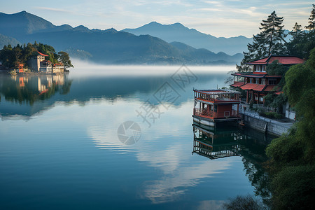 日出时分的湖面美景背景图片