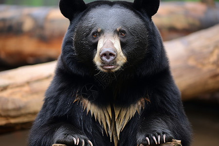 一个黑熊在动物园背景图片