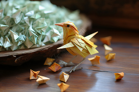 折叠鸟千纸鹤桌面上漂亮的纸鸟背景