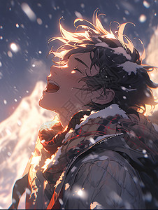 冬季下雪中的男孩背景图片