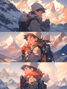 山脉中的小男孩背景图片