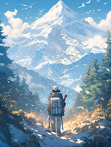 山脉中行走的男孩背景图片