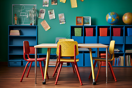 幼儿园教室内的桌椅背景图片