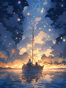 小船在星光下背景图片