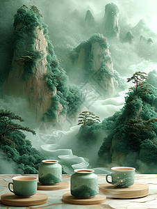 东方茶艺山水背景图片
