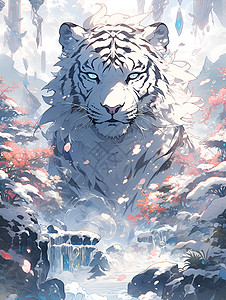 冰雕展峡谷的白虎插画