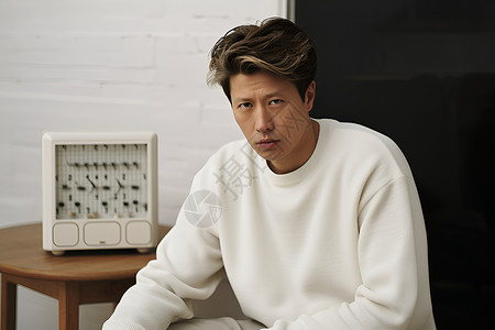 人物模型素材白色毛衣男子背景