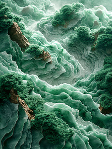 瓷白青绿山水高清图片