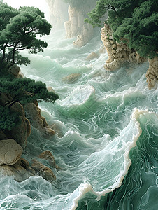 清新瓷光山水背景图片