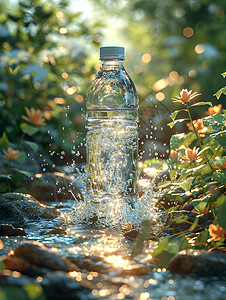 石头飞溅水花飞溅的一瓶水背景