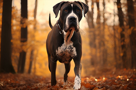 秋季丛林中的宠物狗狗高清图片