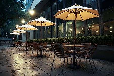 夜幕下的露天咖啡厅背景图片