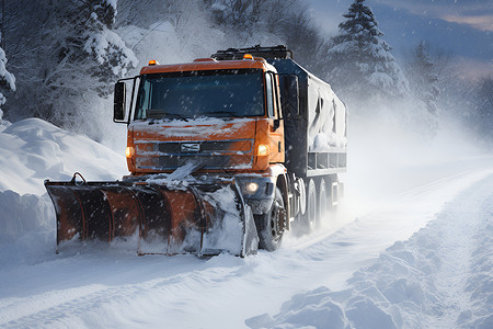 寒冷天气道路上的除雪车高清图片