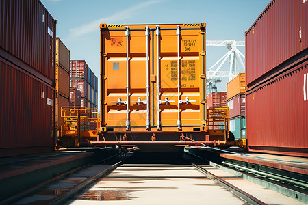 堆满集装箱货物的运输港口背景图片