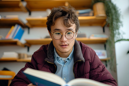 认真阅读书本的学生背景图片