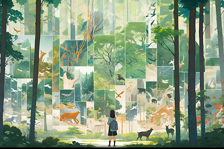 梦幻的夏季丛林插图背景图片