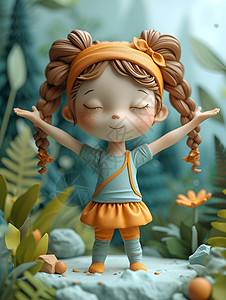 森林中的年轻小女孩背景图片